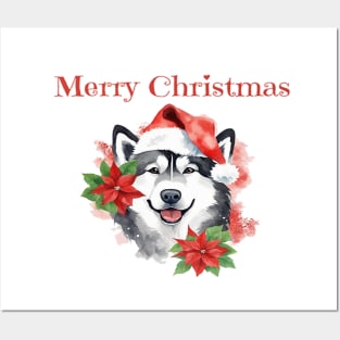 Alaskan Malamute Christmas, Holiday, X-mas, Dogs, Animal Lovers, Pets Posters and Art